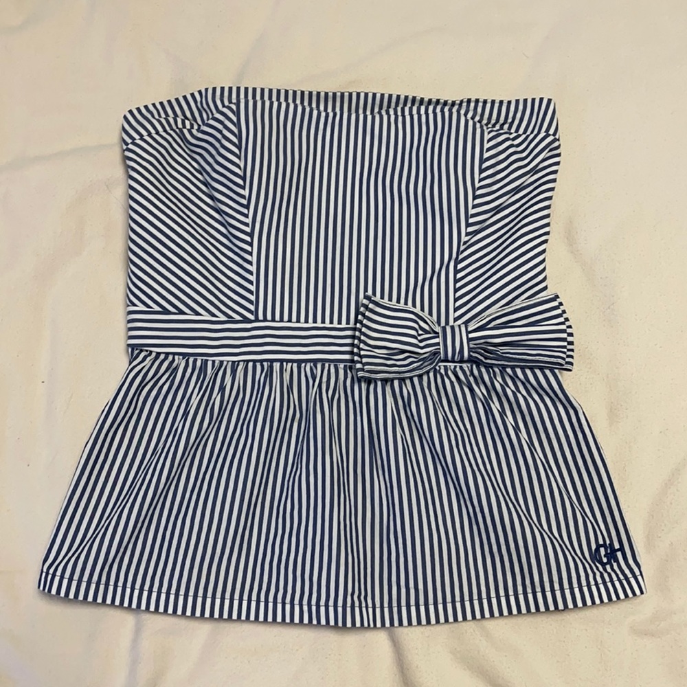 Gilly Hicks blue/white striped strapless top w/bow*